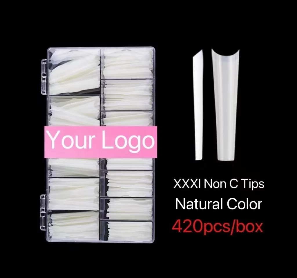 504PCS XXL XXXL Nail Tips Non C Curve Nail Tip Box False Nails Press On Clear Box Wholesale