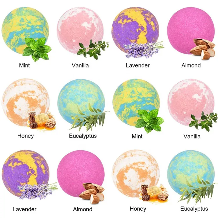 Hot Selling OEM Large Bath bombs with Organic Ingredient hemp rainbow bath bomb gife set of 12 Pack