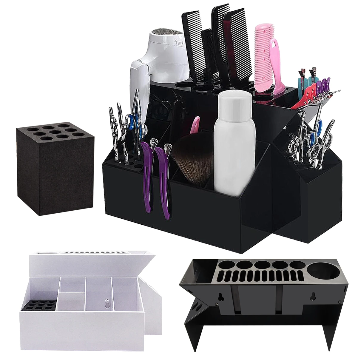 Hairdressing tool storage box complete collection hair salon products hair barber scissors rolling comb clip placement rack box