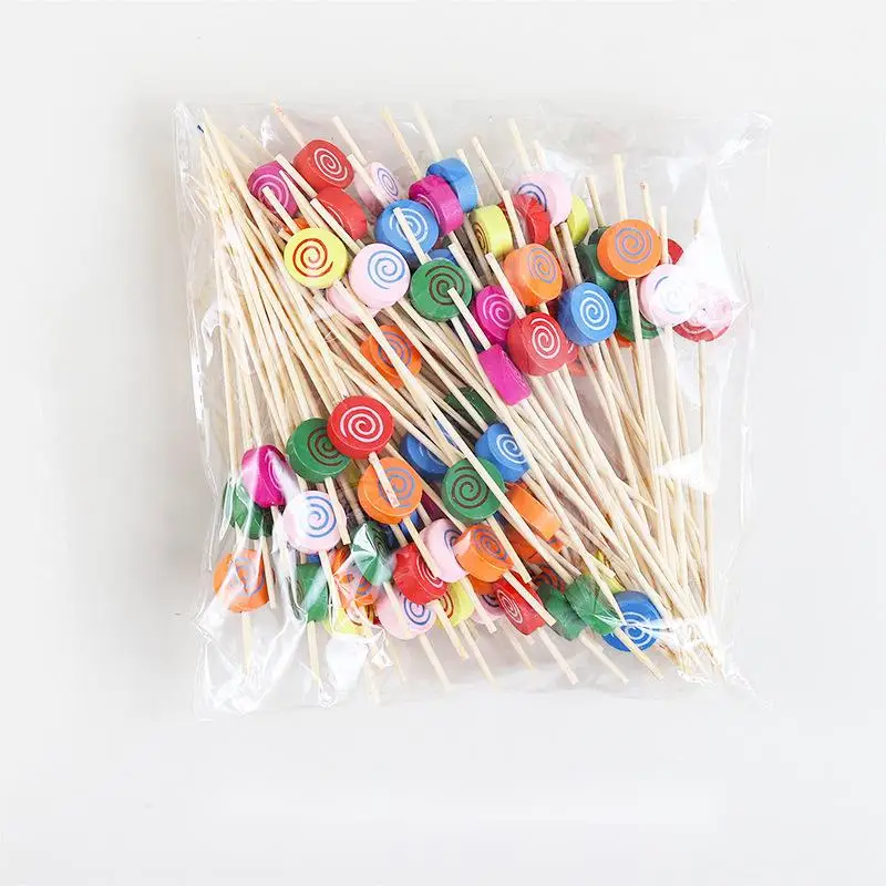 Eco-friendly Customized Bamboo Wood Decorative Party Toothpick Kids Lunch Accessories Fruit Picks Burger Skewers