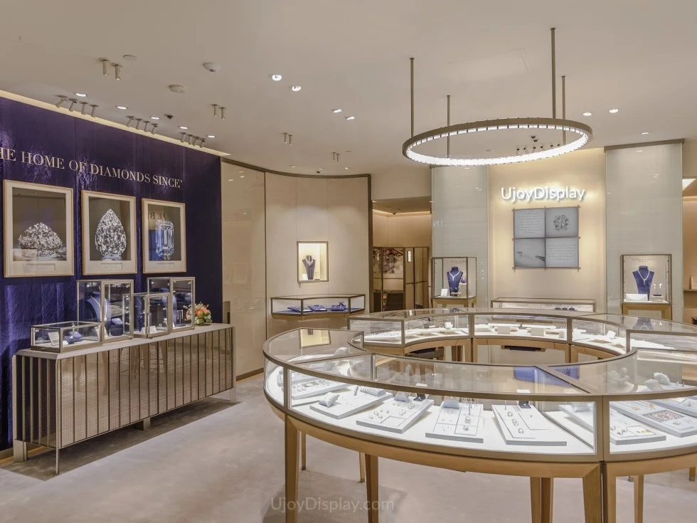 curved jewelry showcase vitrine bijoux jewelry showroom factory