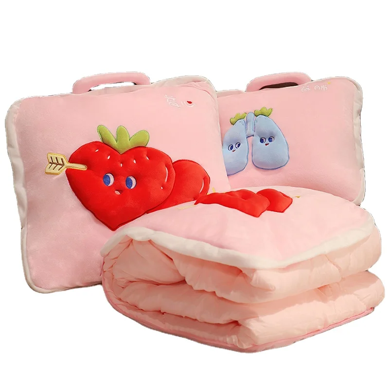 Customized Filled Pillow Blanket with Fun Expressions Strawberry Pillow 2 in 1 Pillow Blanket