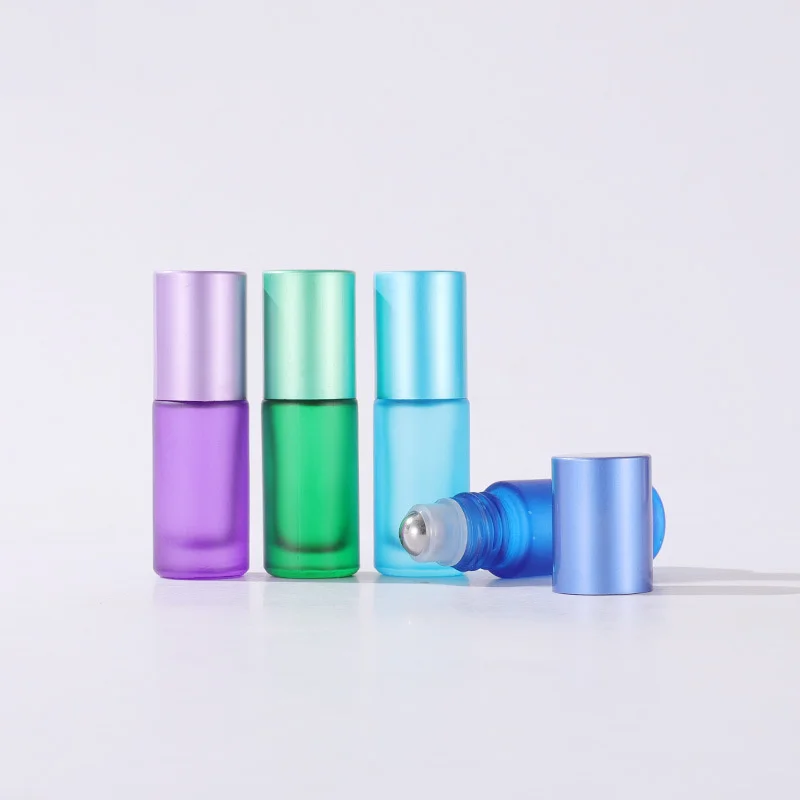 Green purple Roll On Glass Perfume 10 Ml E Liquid Spray Roller Ball Essential Oil orange blue pink 5ml Roll-on Bottle with ball