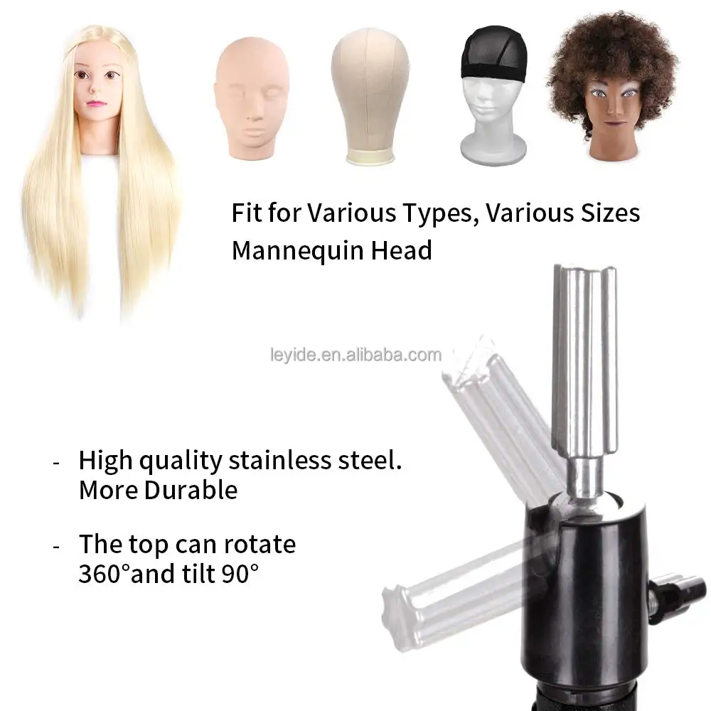 AliLeader New Black Metal Adjustable Wig Stand Mannequin Head Tripod For Wig Making Display With Multifunctional Tray