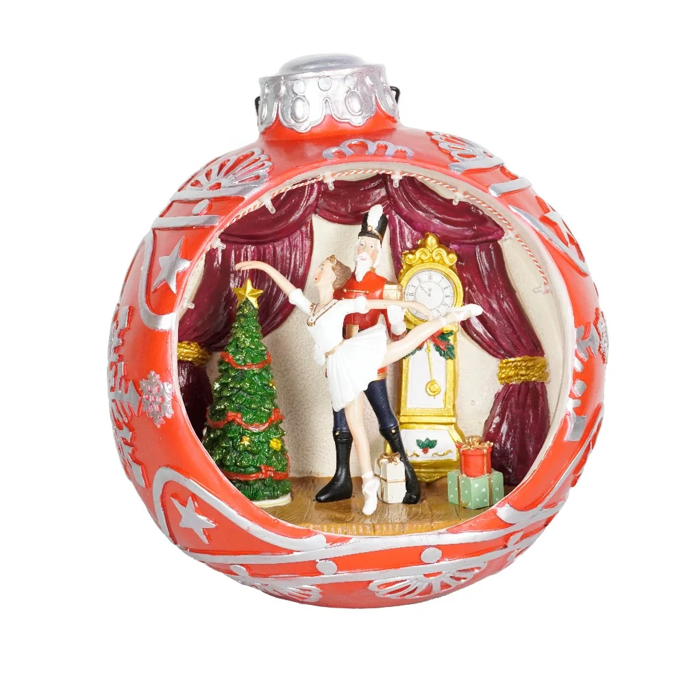 MELODY resin LED  ballet nutcracker scene Christmas ball ornament with turning tree and music CHRISTMAS DECORATION 2024