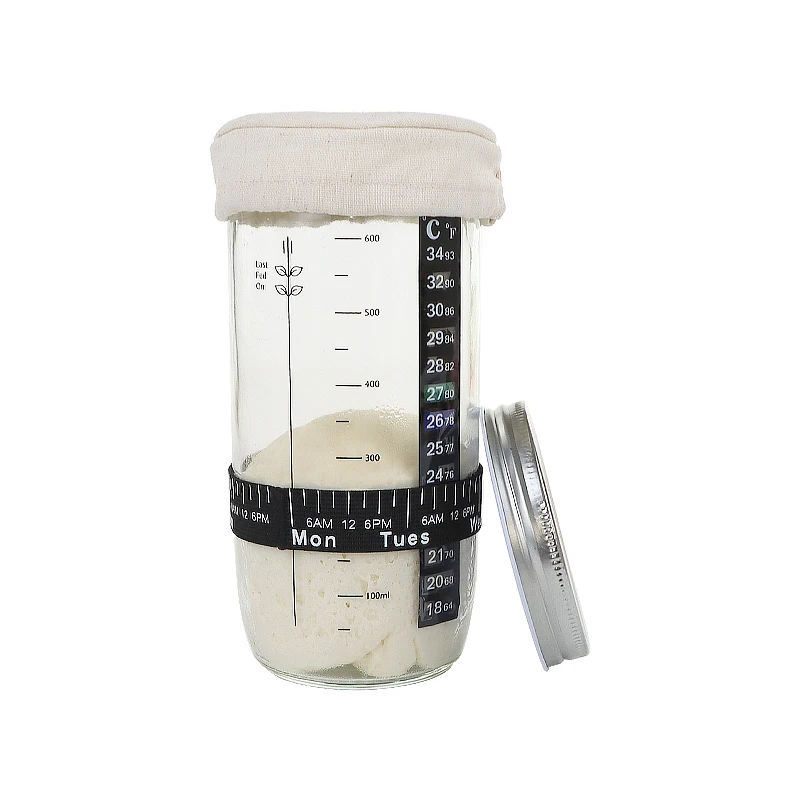 Sourdough Starter Jar Kit 24oz Sourdough Bread Baking Supplies with Thermometer and Feeding Date Band