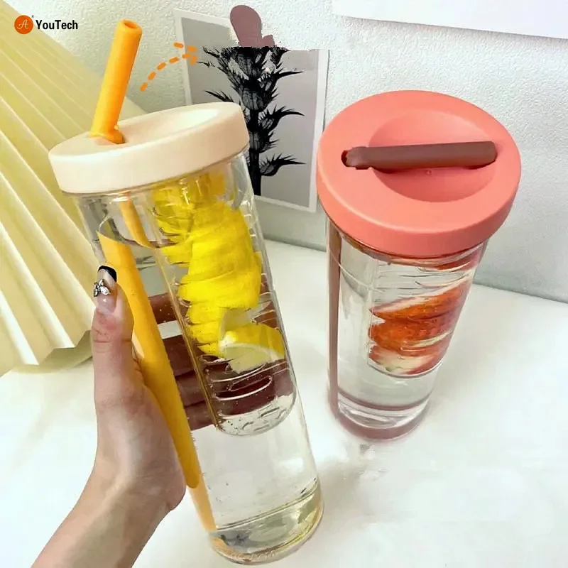 700ml Plastic Water Bottle With Straws Fruit Infuser Tea Juice Cup Portable Fitness Sport Outdoor Travel Drinking Bottles Kettle