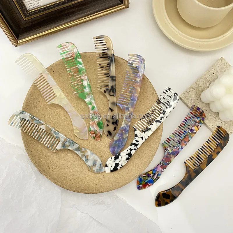 Manufacture Custom logo Handmade Cellulose Acetate Hair Comb  Plastic High Quality Acrylic Hair Comb