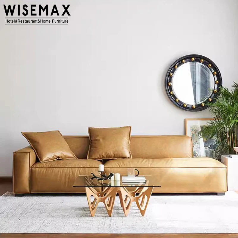 WISEMAX FURNITURE Light luxury design living room sofa sectionals pine wood frame real leather fabric 4 seats home modular couch