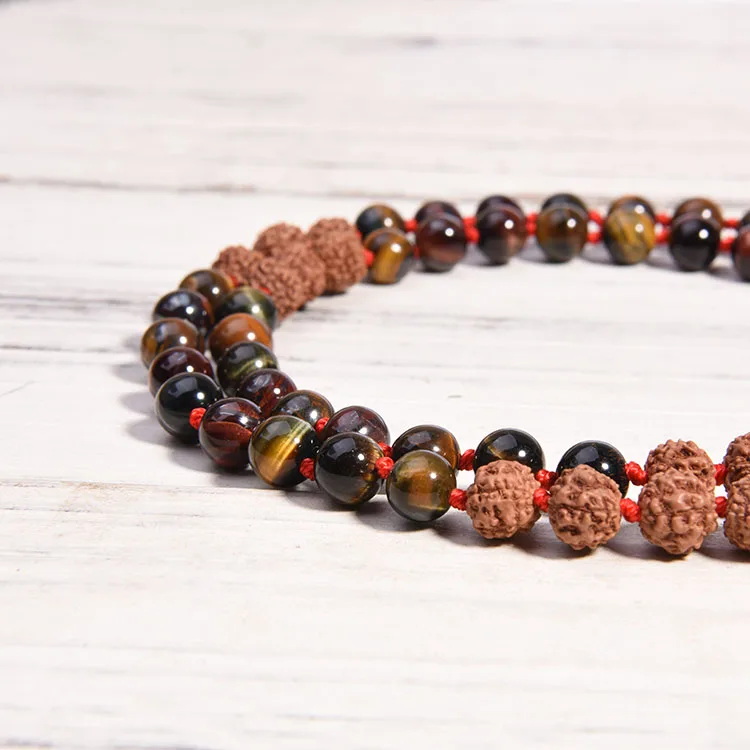 Boho Style Rudraksha Mala Gemstone 7 Chakra Stone Necklace 8Mm108 Mala Beads Necklace Pearl Tassel Necklace