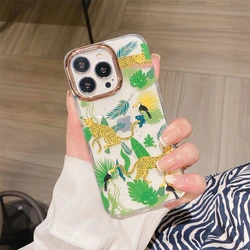 Hot sale plating transparent hard shell jaguar flower Mobile Phone Case for iPhone 7 8p 11 12 13 14 pro max cover