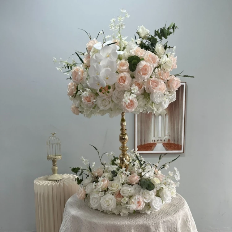 Decorative Artificial Flower Ball White and Pink Table Centerpiece Orchid Rose Flower Ball for Party Wedding Banquet Decoration