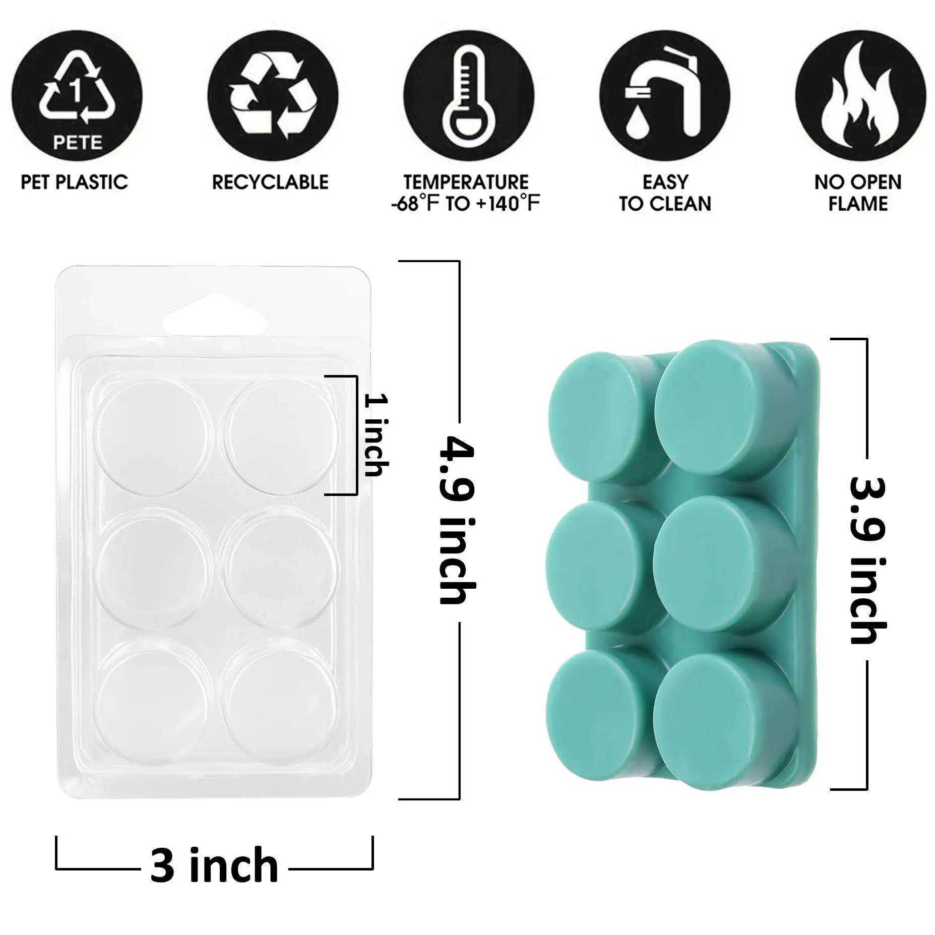 KS Custom Wax Melt Containers DIY Candles Making Mold 6 Cavity Round Clamshells for Tarts Wax Melts Blister Plastic Box