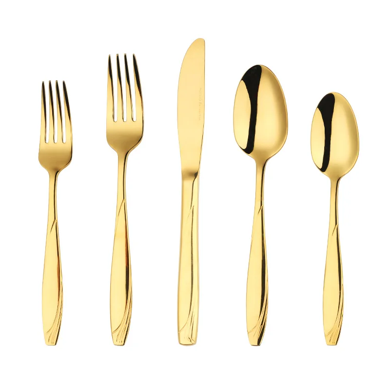 Christmas hot sell tableware gold stainless steel 304 18/10 18/8 flatware 5-piece cutlery set