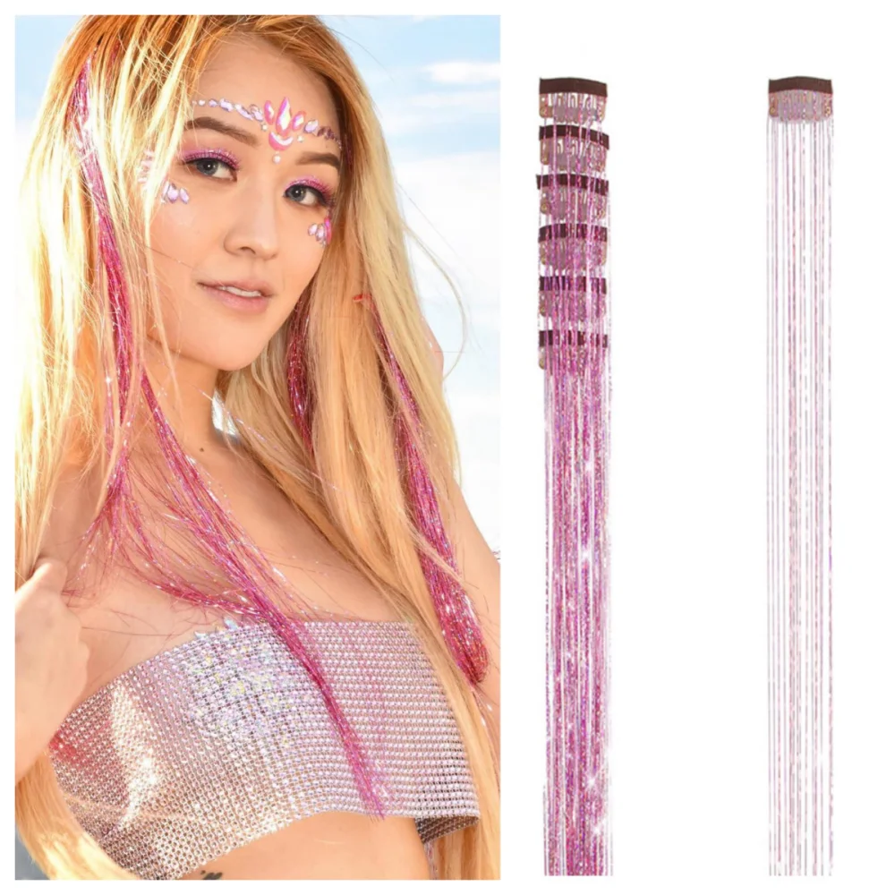 Colors Hair Tinsel Strands Tinser Hair for Girls Woman Gift Party Multi-Color Clip in Extensions