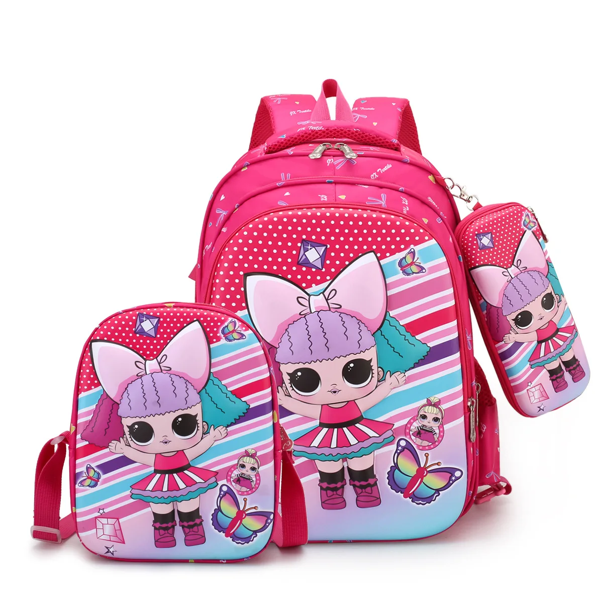 three-piece kindergarten cartoon printing schoolbag students pull rod diagonal multi-purpose school bags kids backpack