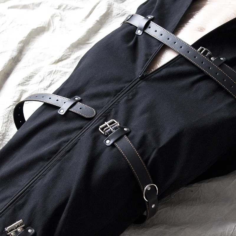 SM Canvas Shroud Bag Leather Bondage Strap Body Harness Full Body Bondage Alternative Bondage Headless Costumes Couple Bad Taste