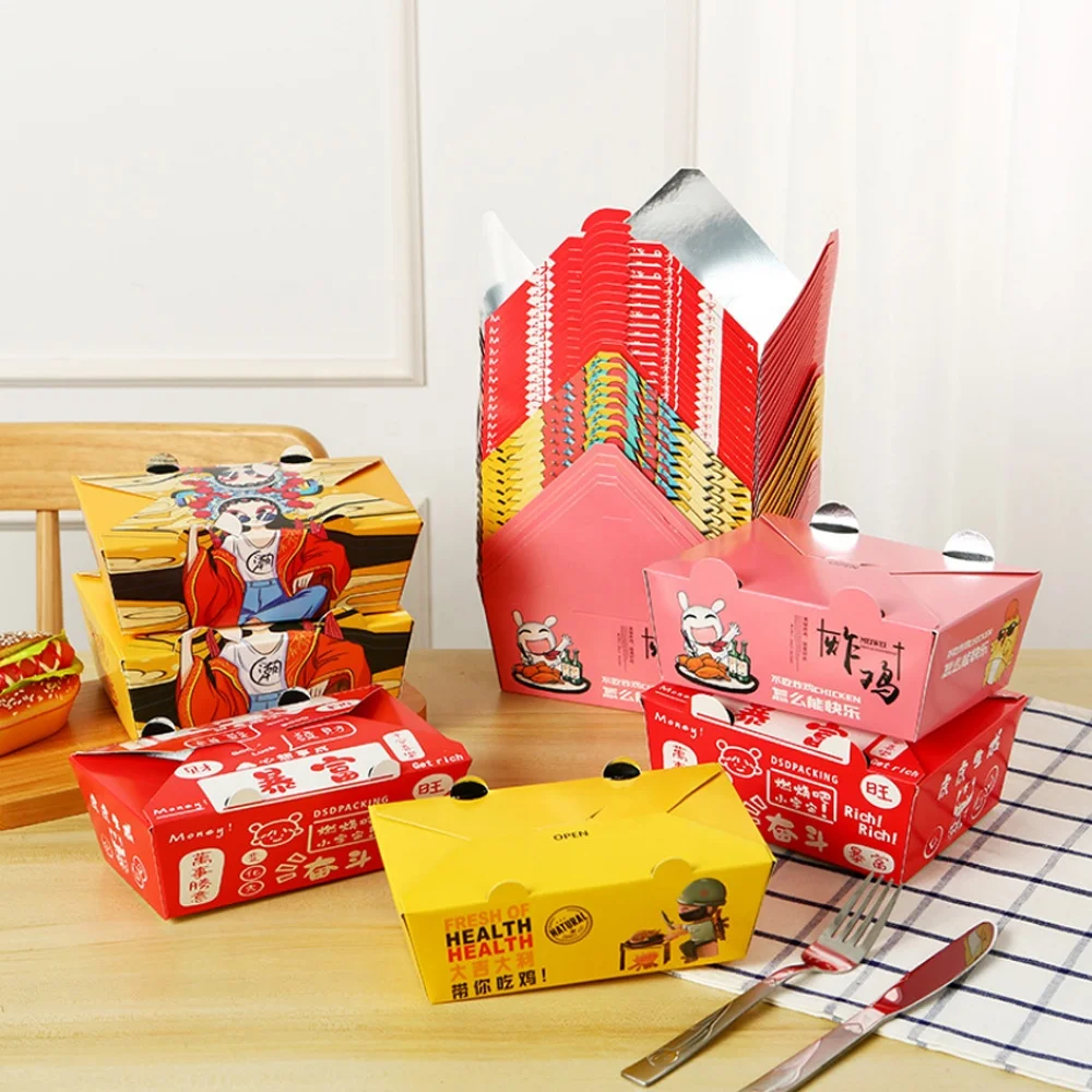 Disposable Food Container Paper Packaging Fried Chicken Snack Take Away Salad Lunch Box Aluminum Foil Kraft Paper KS Waterproof