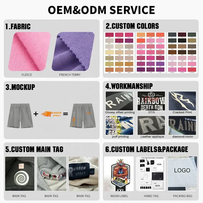 Rainbow Spray Custom Logo Design Two Piece Mens Summer Suit 2 Piece Acid Wash Shorts and T Shirt Set for Men Clothing
