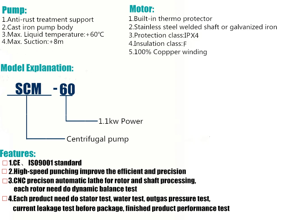 3Inch Thread Port Outlet 3hp 2hp 1.5hp Power SCM80 Big Capacity Horizontal Electric Centrifugal Standard Industrial Water Pump