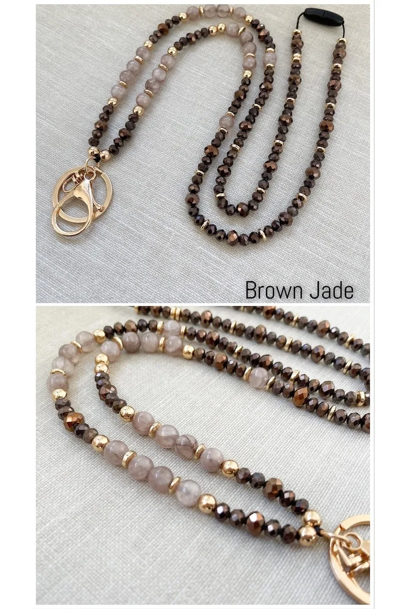 Gemstone Beads Mala Breakaway Beaded Teacher Lanyard