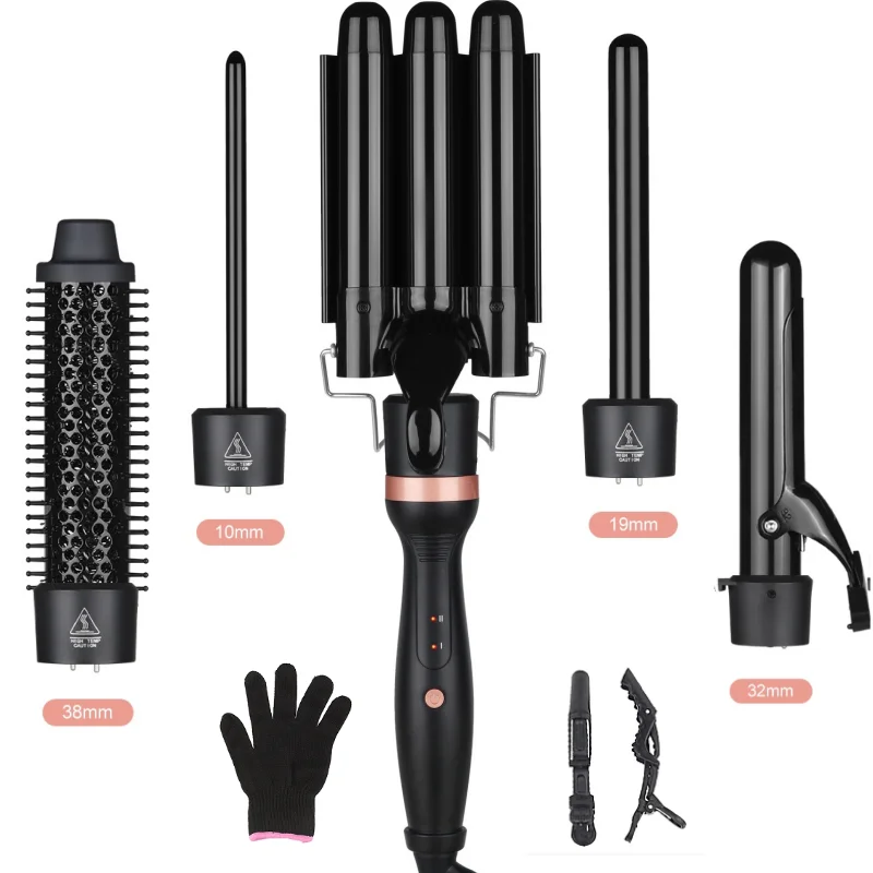 2024 New Arrivals Trending Hair Tools Professional interchangeable 5 in 1 Fast Heating Hair Curler set with brush and clip