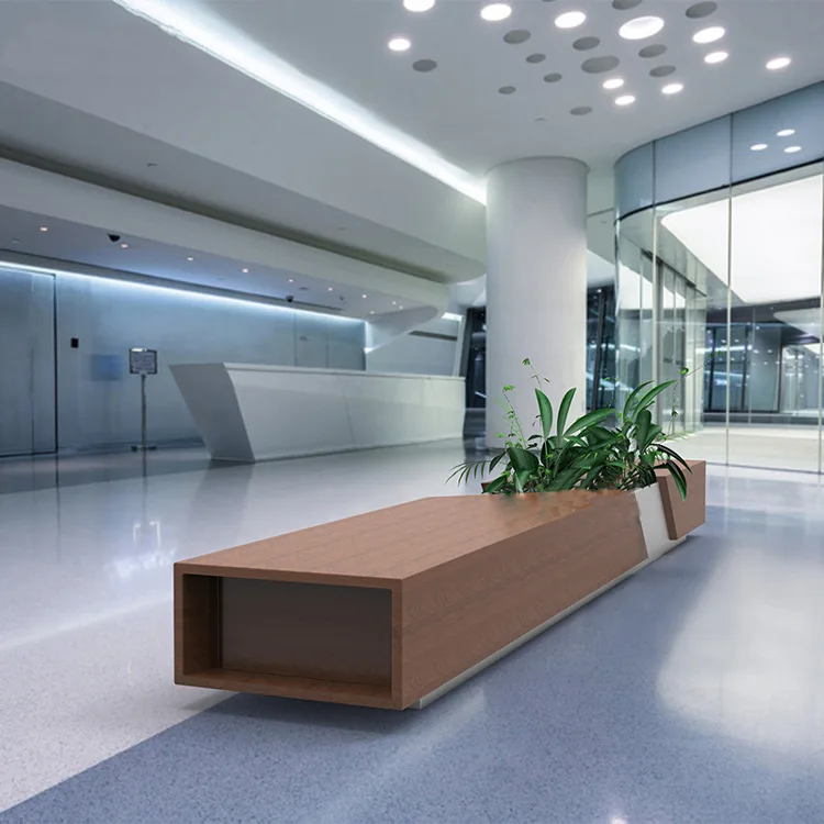 Y061 Wooden Long bench art decor flower pot chair modern patio beauty salon air port recliner public leisure waiting chairs