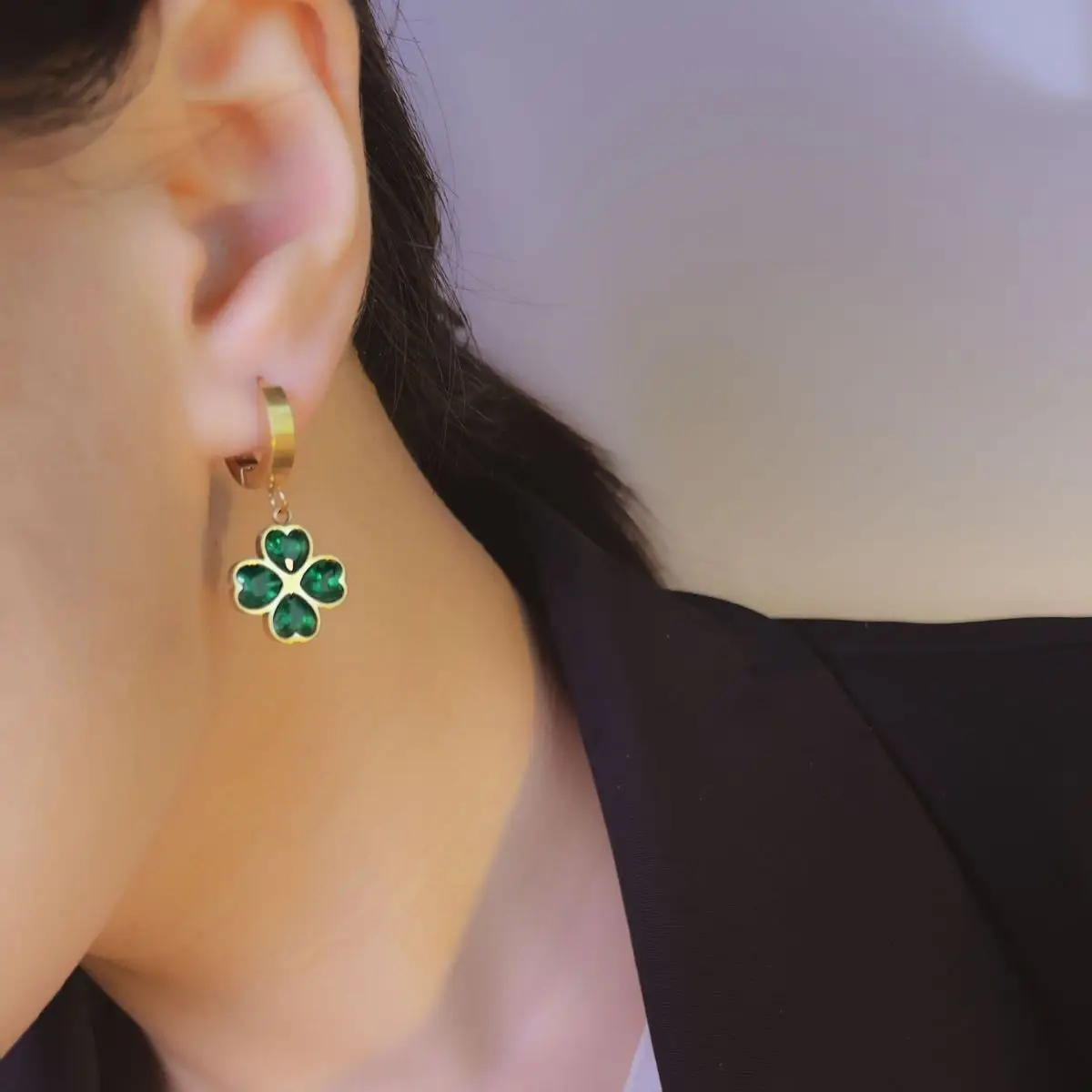 Clover necklace Four Leave Clover Fashion Women Jewelry Titanium Steel Chain Clover Earrings Necklace Ring Bracelet Jewelry Set