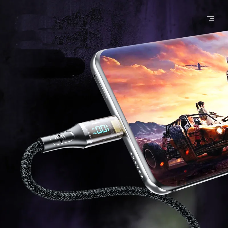 transparent type c 100w cable fast charging 1M USB 2.0 with led display wholesale pd cable 5a type-c 100w pd data cable