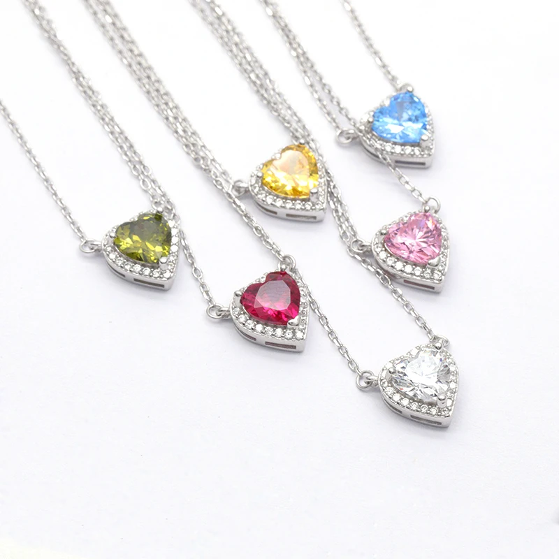 Exquisite necklace Multicolored heart shaped Zircon pendant Necklace 925 sterling silver necklace for women gift