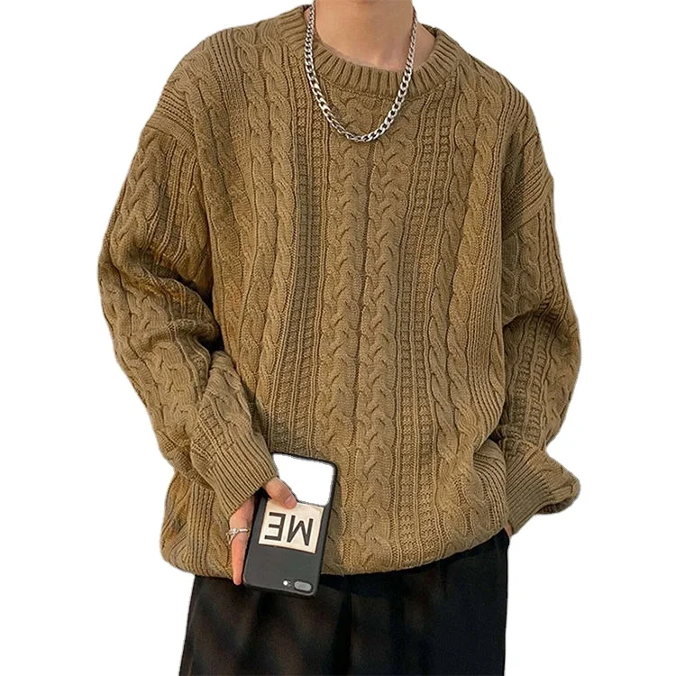 Crew-Neck Twist Sweater For Men Autumn And Winter Japanese Fashion Brand Loose Lazy High Street Trend Solid Pullover Sweater