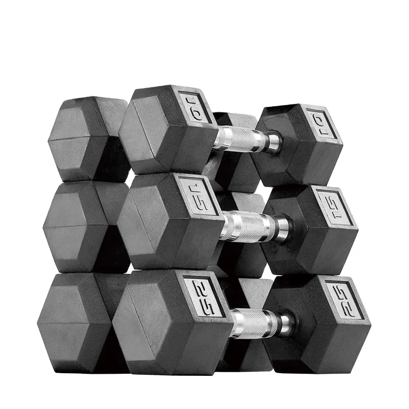 Wholesale Cheap Black Rubber Coated Hex Rubber Dumbbells Set Weights Custom LBS KGS 10kg 15kg 20kg 30kg 40kg 50kg Dumbbell
