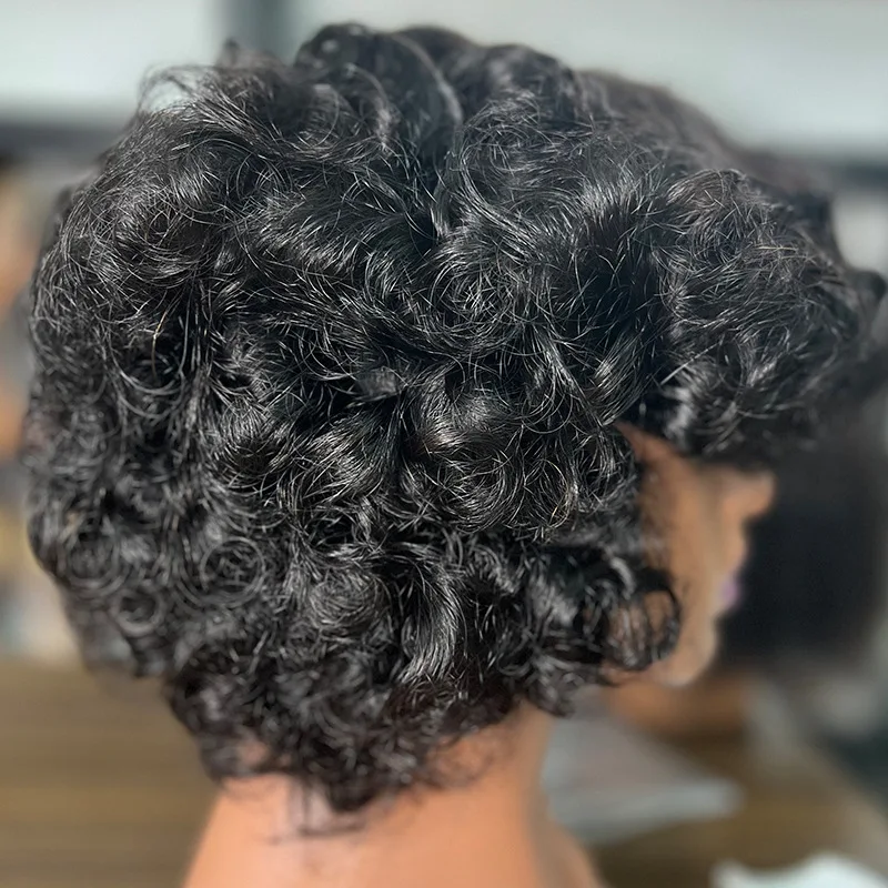 Double Drawn Wigs With Fringe Bouncy Curls Wig With Bang Fumi Curly Human Hair Short Machine Made Bouncy Curl Wigs For Women