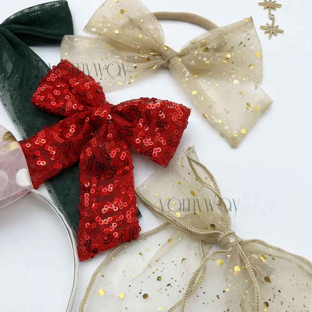 gold polka dots tulle hair bow headband read sequin hair bow green tulle for christmas