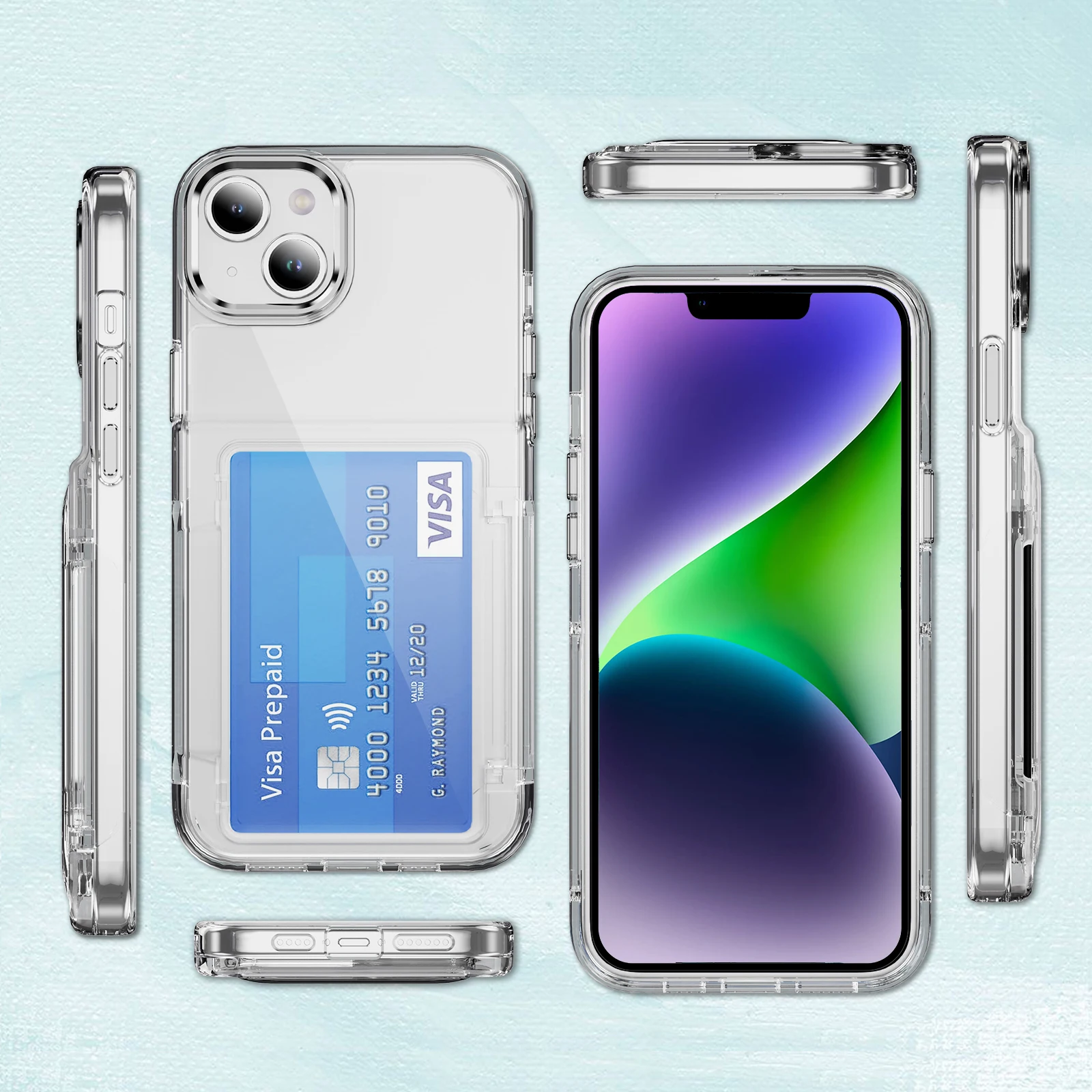 For iphone 14 pro fashion colorful PC card slot case lens mount kickstand for iphone 11 12 13 14