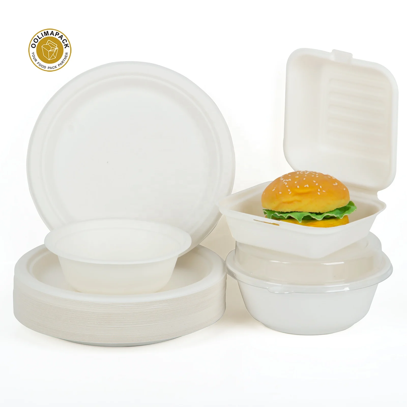 100% Biodegradable Disposable Lunch Food Packaging Clamshell Pulp Sugarcane Bagasse Tray For Food