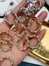 Big Large Round Circle Hoop Earrings Pearl Beads 18K Gold Sliver Color Brass Stud Earrings