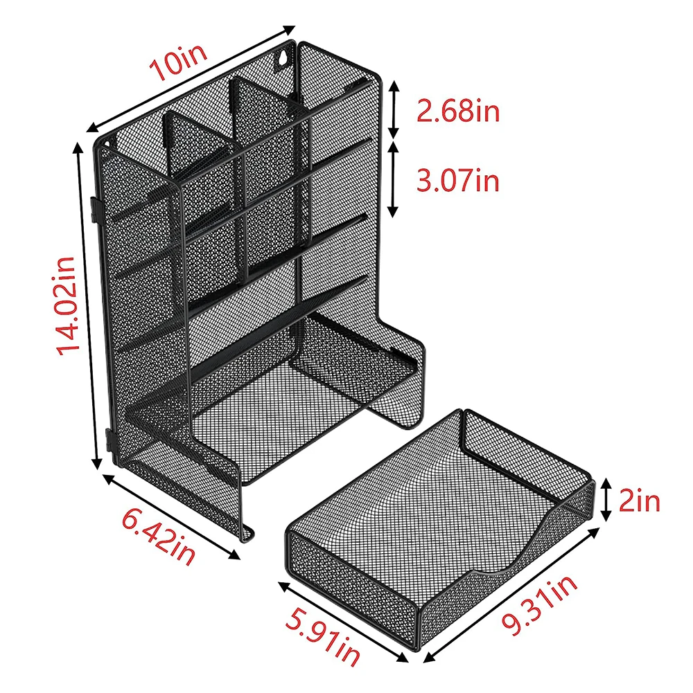 Black Pen Organizer Multi-Functional Metal Mesh Desk Storage Rack Organizer Wall Mount Pen Holder With Drawer