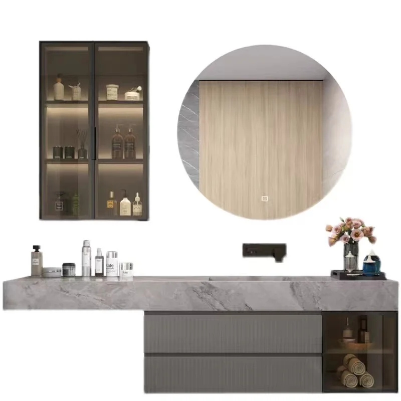 Chinese luxury apartment marble used bathroom vanity cabinetsHotel Project Washing Bathroom Vanity cabinet