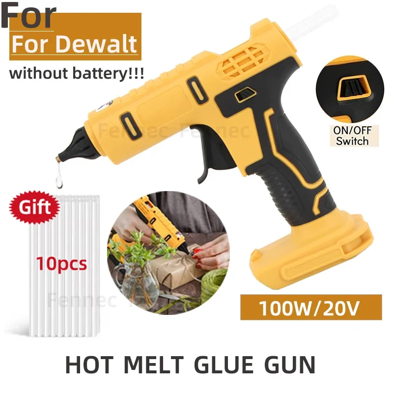 ANA Cordless Electric Handheld Hot Glue Gun Melt Welding Anti-scald Nozzle With 10 Stick for Dewalt Without