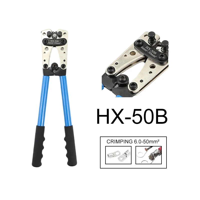 Factory Sale HX-50B 10-0AWG SC 6-50mm2 60pcs Non Insulated cold press Precision Cable Lugs Wire Terminals crimping pliers