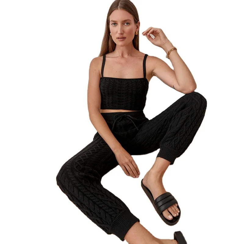 FYB Custom versatile tank matching high-rise wide-leg pants sexy style women pants two-piece Set