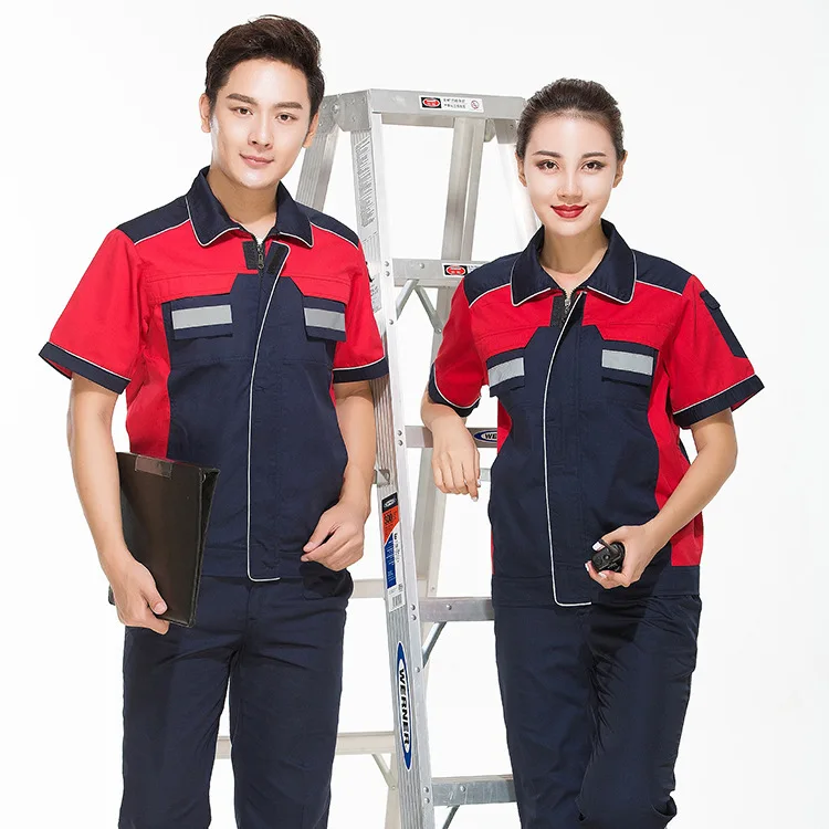 Short sleeve reflective automotive vehicle repairing mechanical workshop uniform work clothes