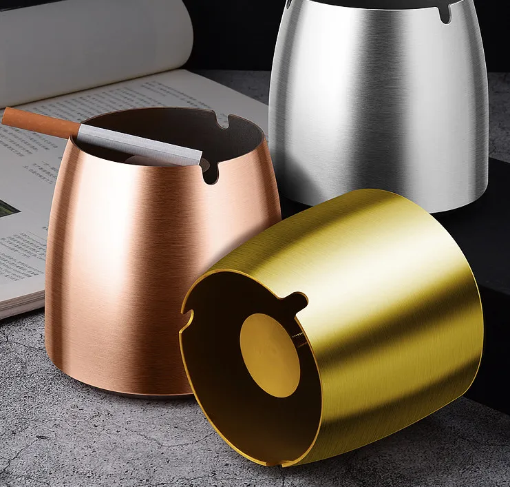 Hot sell 2021 factory Stainless steel ashtray Black gold silver luxury ash tray custom logo ash tray