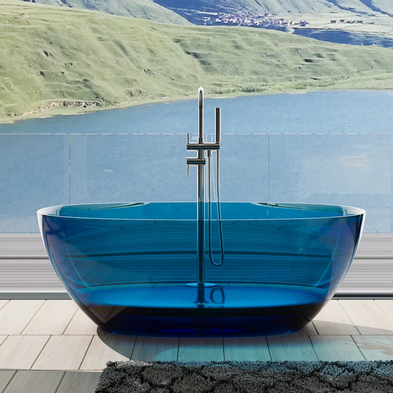 Vanstar Unique Design Lake Blue Transparent Bathtub Resin Freestanding Soaking Independent Bathtub
