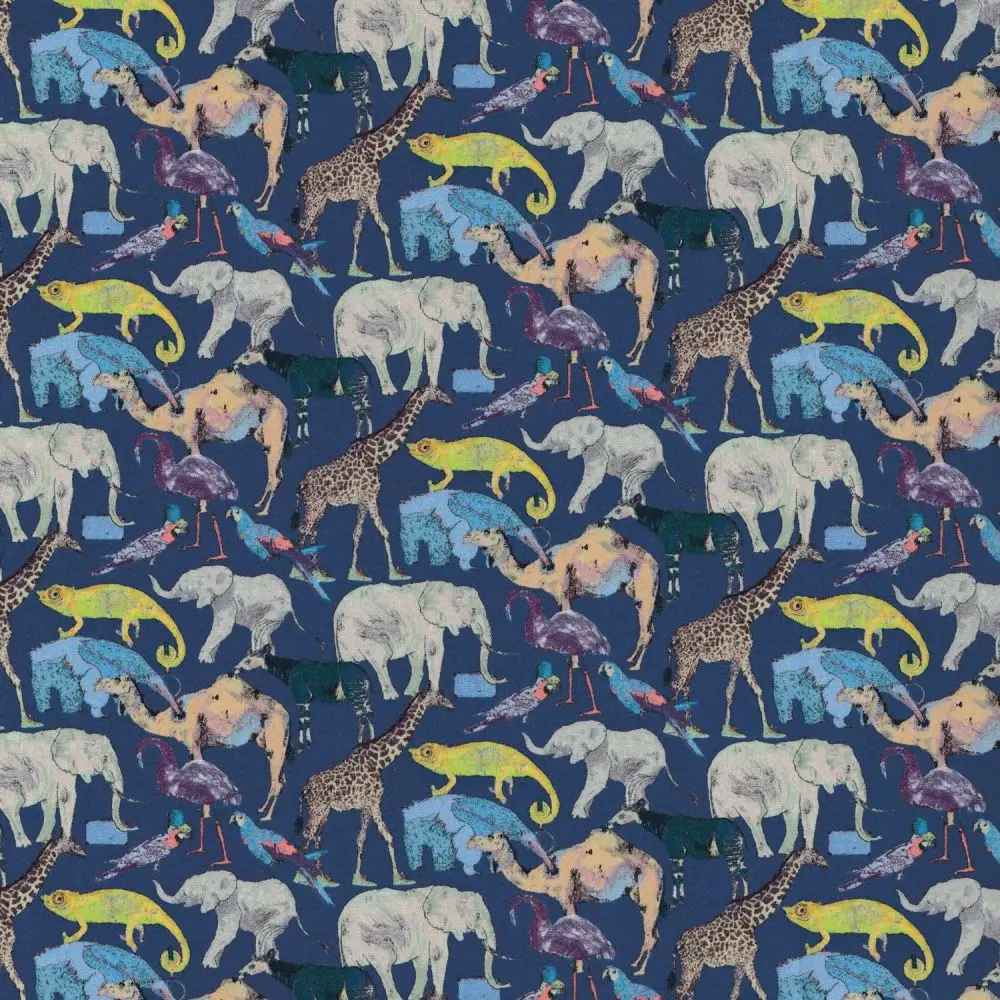 Queue for the Zoo Liberty of London Tana Lawn Cotton Giraffes Elephants Flamingos Lizards Birds Camels Printed Direct Factory