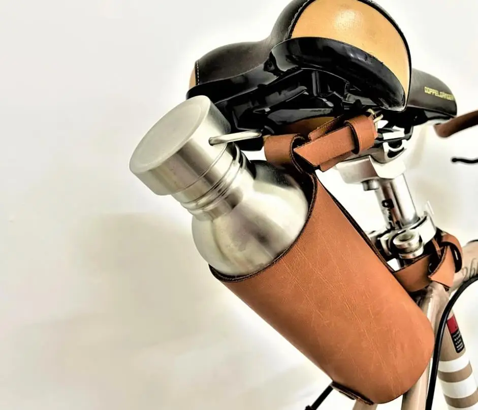 Hot sale Outdoor Cycling Bike Coffee Cup Holder Bicycle Water Bottle Holder Leather Kettle Package Handlebar Bag