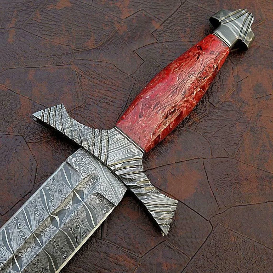 Custom Handmade Damascus Steel Viking Style Sword Longsword Double edge Gladius With Leather sheath out door sword