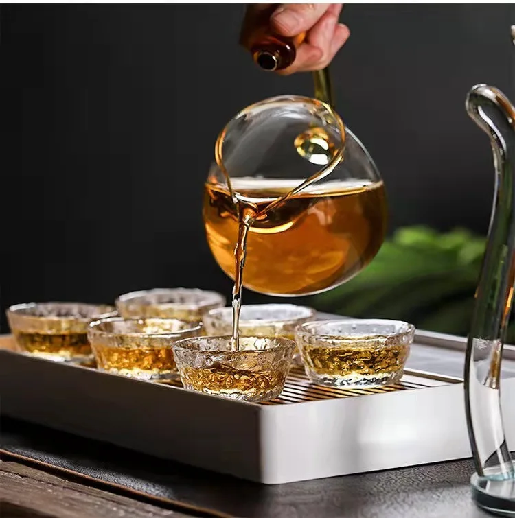 2022 Automatic glass tea set set household living room lazy tea infuser accessories Kung Fu tea cup set magnetic suction teapot