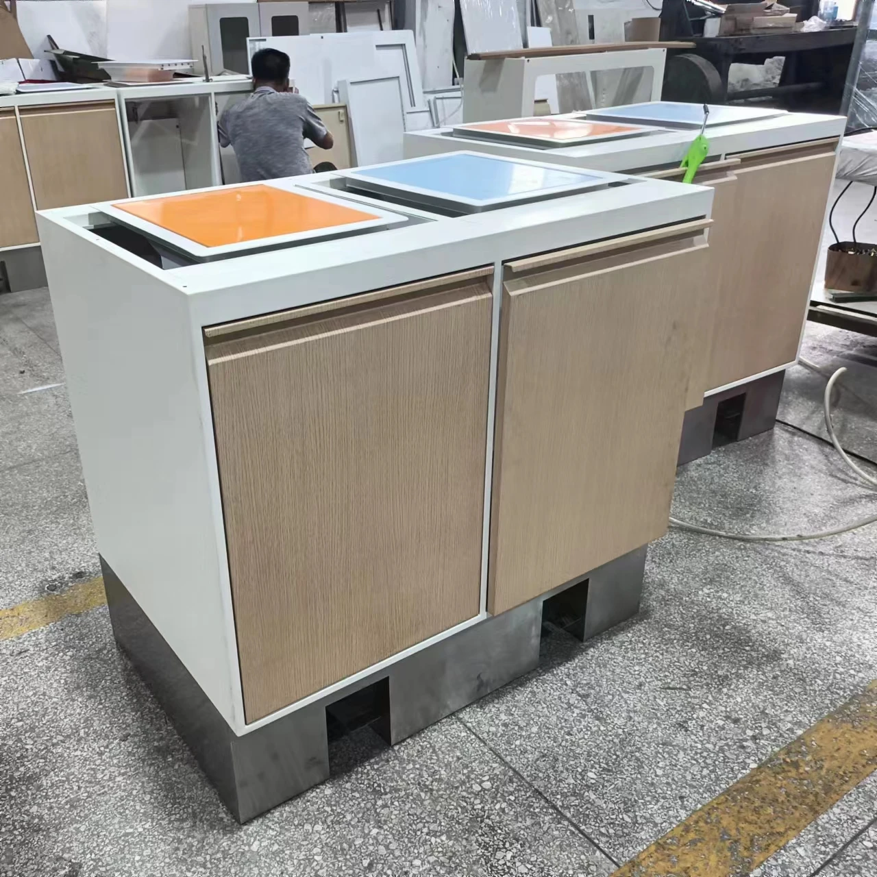 Custom store display furniture decoration trash cabinet pharmacy showcase for clinic medicine